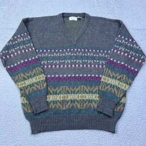 VTG Mens Store At Sears Sweater‎ Mens XL Multicolor Geometric V-Neck Pullover